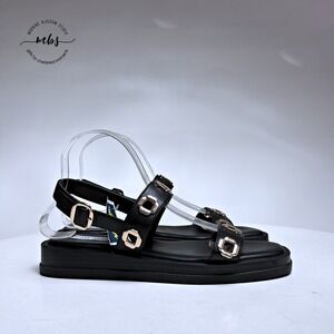 NWT Steve Madden Tenacious Double Strap  Chunky Sandals Black Gold Women 9